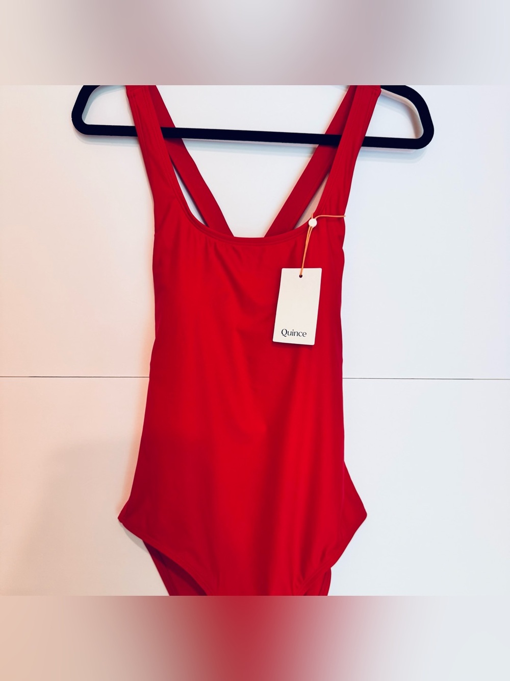 NWT Quince One-Piece Swimsuit Cherry Red Crisscross Back UPF 50 Size Large